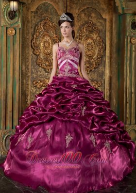 Spaghetti Straps Fuchsia Quinceanera Dress Taffeta Beading