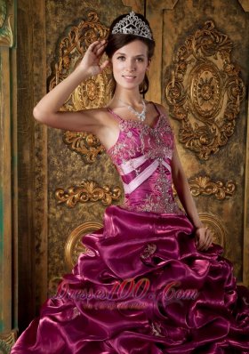 Spaghetti Straps Fuchsia Quinceanera Dress Taffeta Beading