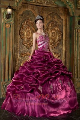 Spaghetti Straps Fuchsia Quinceanera Dress Taffeta Beading