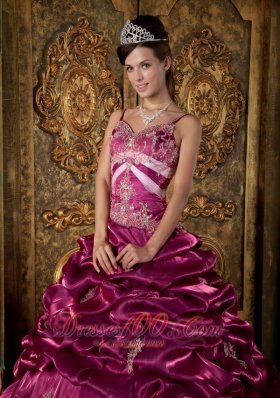 Spaghetti Straps Fuchsia Quinceanera Dress Taffeta Beading