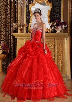 Cheap Red Dresses Of 15 Organza Appliques with Beading