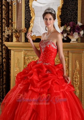 Cheap Red Dresses Of 15 Organza Appliques with Beading