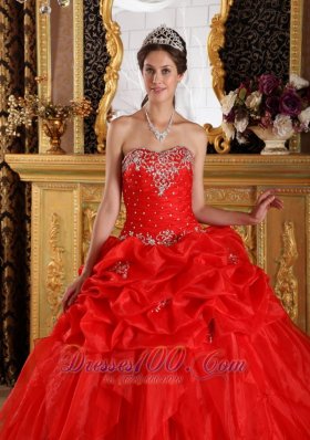 Cheap Red Dresses Of 15 Organza Appliques with Beading