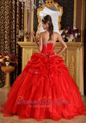 Cheap Red Dresses Of 15 Organza Appliques with Beading