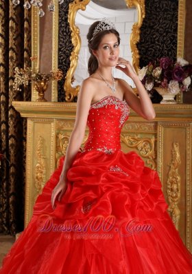 Cheap Red Dresses Of 15 Organza Appliques with Beading