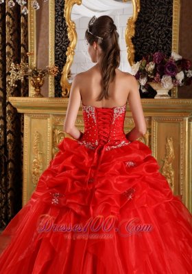 Cheap Red Dresses Of 15 Organza Appliques with Beading