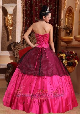 Embroidery with Beading Hot Pink Satin Quinceanera Dress