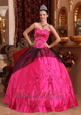 Embroidery with Beading Hot Pink Satin Quinceanera Dress