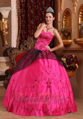 Embroidery with Beading Hot Pink Satin Quinceanera Dress