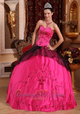 Embroidery with Beading Hot Pink Satin Quinceanera Dress