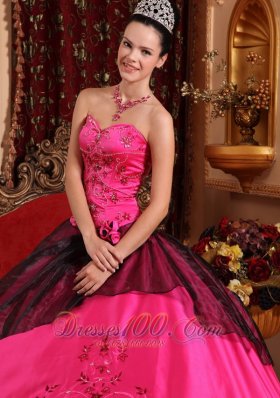 Embroidery with Beading Hot Pink Satin Quinceanera Dress