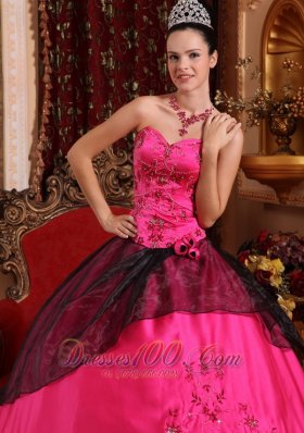 Embroidery with Beading Hot Pink Satin Quinceanera Dress