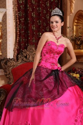 Embroidery with Beading Hot Pink Satin Quinceanera Dress