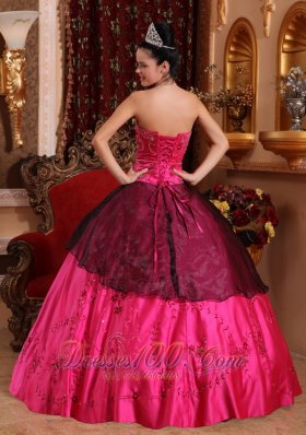 Embroidery with Beading Hot Pink Satin Quinceanera Dress