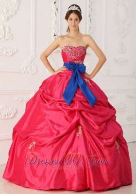 Beading and Sash Coral Red Quinceanera Gowns Dresses Taffeta