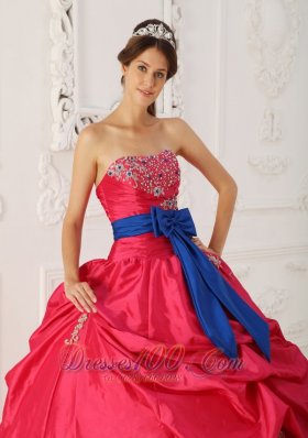 Beading and Sash Coral Red Quinceanera Gowns Dresses Taffeta