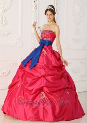 Beading and Sash Coral Red Quinceanera Gowns Dresses Taffeta