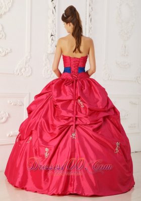 Beading and Sash Coral Red Quinceanera Gowns Dresses Taffeta