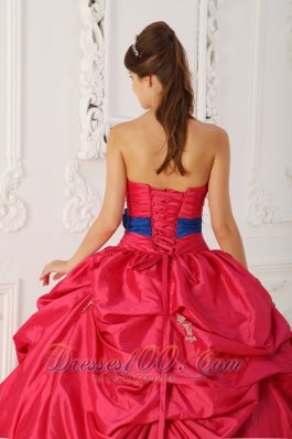 Beading and Sash Coral Red Quinceanera Gowns Dresses Taffeta