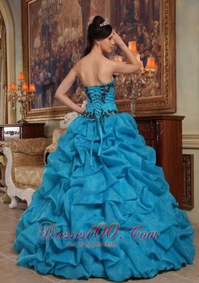 Taffeta and Organza Blue Quincianera Dresses Beading and Pick-ups