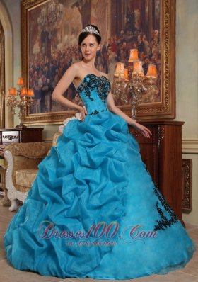 Taffeta and Organza Blue Quincianera Dresses Beading and Pick-ups