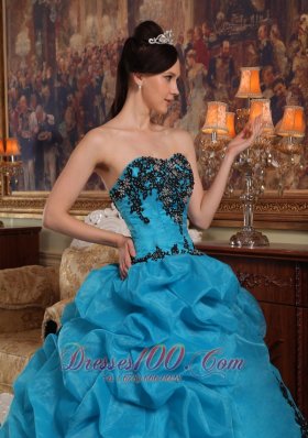 Taffeta and Organza Blue Quincianera Dresses Beading and Pick-ups