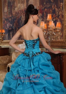 Taffeta and Organza Blue Quincianera Dresses Beading and Pick-ups