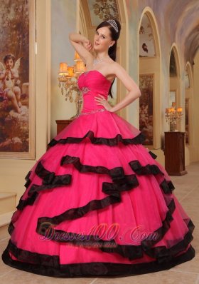 Coral Red and Black Quinces Dresses Strapless Organza Appliques