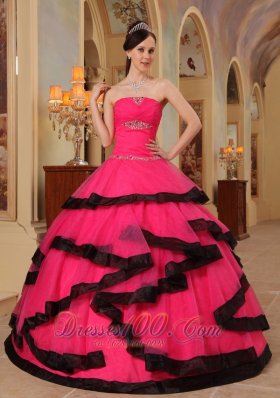 Coral Red and Black Quinces Dresses Strapless Organza Appliques