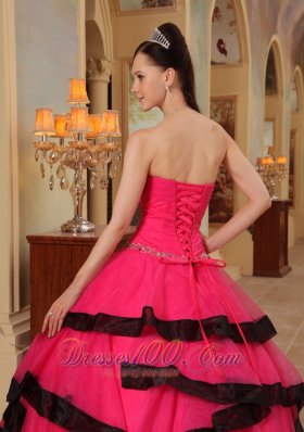 Coral Red and Black Quinces Dresses Strapless Organza Appliques