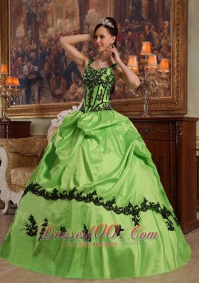 Light Green Taffeta Quince Dresses Spaghetti Straps Appliques