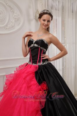 Red and Black Sweetheart Satin and Organza Quinceanera Dress