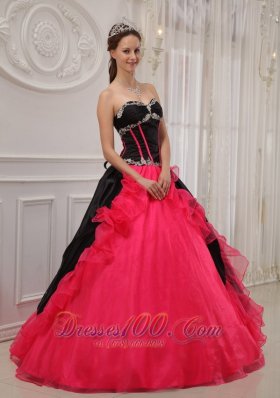 Red and Black Sweetheart Satin and Organza Quinceanera Dress