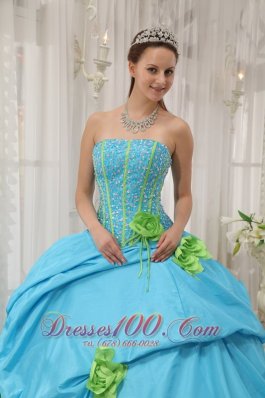 Taffeta Beading and Hand Flowers Baby Blue Quinceanera Dress