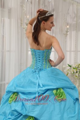 Taffeta Beading and Hand Flowers Baby Blue Quinceanera Dress