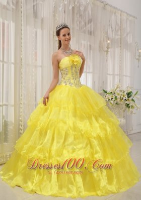 Ball Gown Taffeta and Organza Beading Yellow Quinceanera Dress