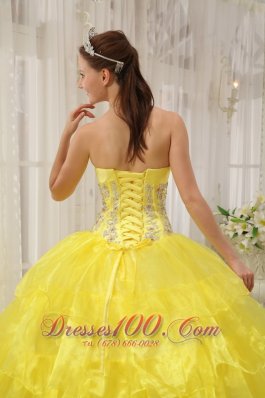 Ball Gown Taffeta and Organza Beading Yellow Quinceanera Dress