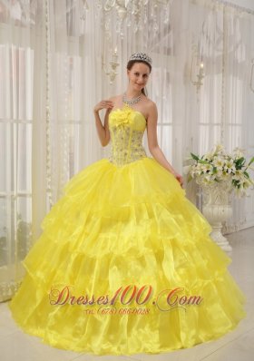 Ball Gown Taffeta and Organza Beading Yellow Quinceanera Dress