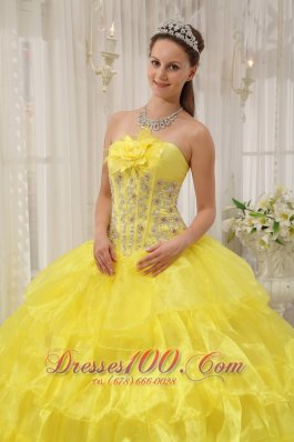 Ball Gown Taffeta and Organza Beading Yellow Quinceanera Dress