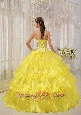 Ball Gown Taffeta and Organza Beading Yellow Quinceanera Dress