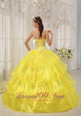 Ball Gown Taffeta and Organza Beading Yellow Quinceanera Dress