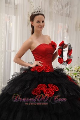 Halter Colorful Ball Gown Taffeta and Organza Hand Flowers 16 Dress