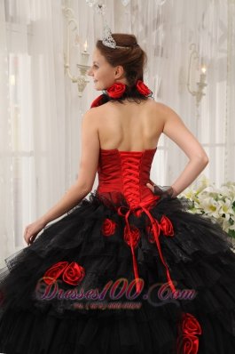 Halter Colorful Ball Gown Taffeta and Organza Hand Flowers 16 Dress