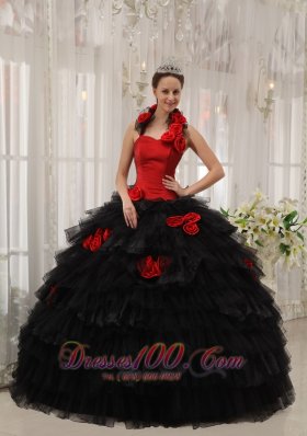 Halter Colorful Ball Gown Taffeta and Organza Hand Flowers 16 Dress