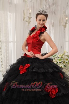 Halter Colorful Ball Gown Taffeta and Organza Hand Flowers 16 Dress