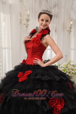 Halter Colorful Ball Gown Taffeta and Organza Hand Flowers 16 Dress