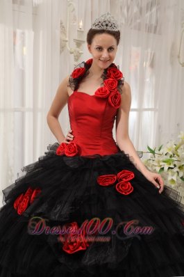 Halter Colorful Ball Gown Taffeta and Organza Hand Flowers 16 Dress