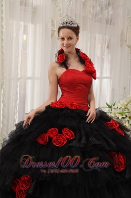 Halter Colorful Ball Gown Taffeta and Organza Hand Flowers 16 Dress