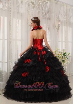 Halter Colorful Ball Gown Taffeta and Organza Hand Flowers 16 Dress