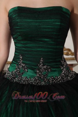 Dark Green Dresses for Quince Ball Gown Taffeta and Tulle Appliques